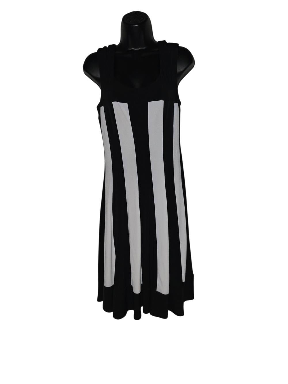 connected apparel Black and White Vertical Stripe Sleeveless Dress